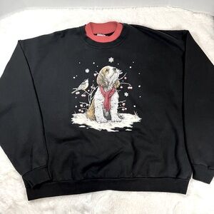 Vintage Graphic Christmas Puppy Pull Over Crewneck Sweatshirt Black Women’s  2X